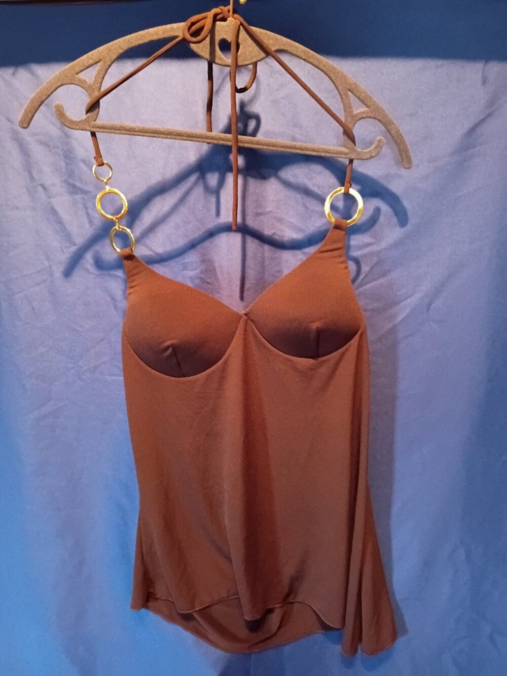 NWOT Brown halter w/ gold ring tie med Free Shipping
